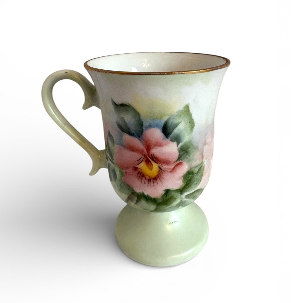 Betty Barnes Hand Painted Floral Porcelain Footed Tea Cup Pansies‎ 4.25" - Picture 3 of 8